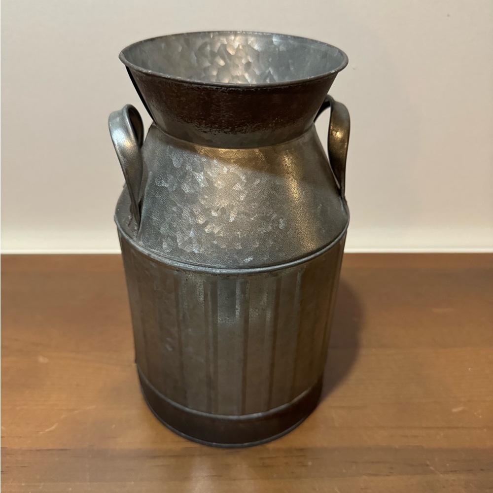Galvanized Metal Milk Can Vase - Rustic Gray Decor